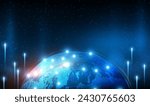 Global communication network around planet earth and telecommunication. Futuristic planet earth. Technology Network Data Connection. Global business communication. Technology and Science Vector EPS10.