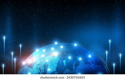 Global communication network around planet earth and telecommunication. Futuristic planet earth. Technology Network Data Connection. Global business communication. Technology and Science Vector EPS10.