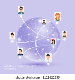 Global communication network. Flat Design Illustration for Web Sites Infographic. Communication Systems and Technologies.