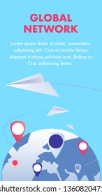Global Communication Network Flyer Flat Template. Worldwide Internet Connection. Social Media Lifestyle, Online Technology. International Travel, Globalization. Web Banner with Copyspace