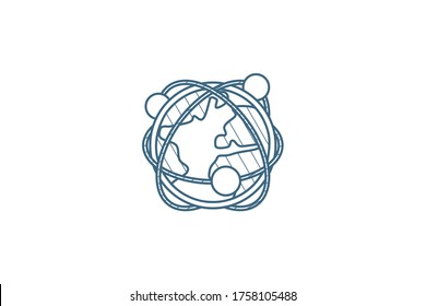 Global communication, network, internet isometric icon. 3d vector illustration. Isolated line art technical drawing. Editable stroke