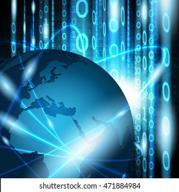 Global communication network on abstract binary background