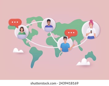 Global communication network. Social media communication systems and technologies. 3D Web Vector Illustrations.