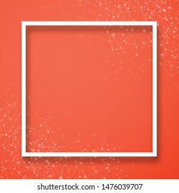 Global communication orange 
 background with social network mesh and square frame. Vector illustration.