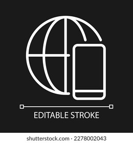 Global Communication Pixel perfekte weiße lineare Ikone für dunkles Thema. Telekommunikationsindustrie. Dünne Illustration. Einzelnes Symbol für den Nachtmodus. Bearbeitbarer Strich. Arithmetik verwendet