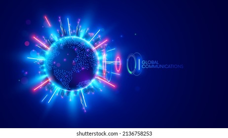 Global communication technologies. Digital tech of world 
globe wireless connection network. Planet earth in space internet connection. Futuristic illustration of web networking of future. IOT in city