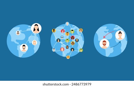 Comunicación global con el icono del usuario en un diseño plano