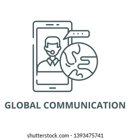 Global communication vector line icon, linear concept, outline sign, symbol