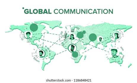 Global Communication Vector. People On World Map. Teamwork Connection. Isolated Illustration
