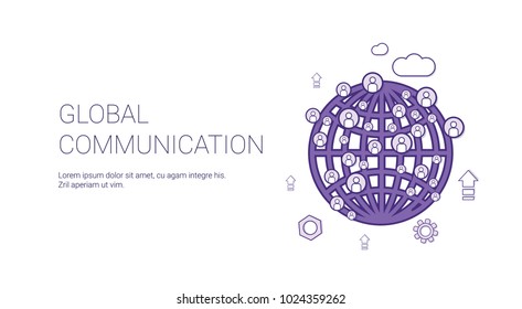 Global Communication Web Banner With Copy Space Social Media Network Concept Vector Illustration