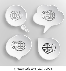 Global communication. White flat vector buttons on gray background.