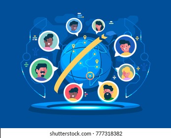 Global communication worldwide. People communicate at a distance. People communicate at distance. Vector flat illustration