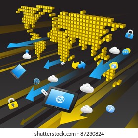 Global communication,cloud computing,Tablet PC concept