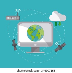 Global communications concept with networking icons design, vector illustration 10 eps graphic.