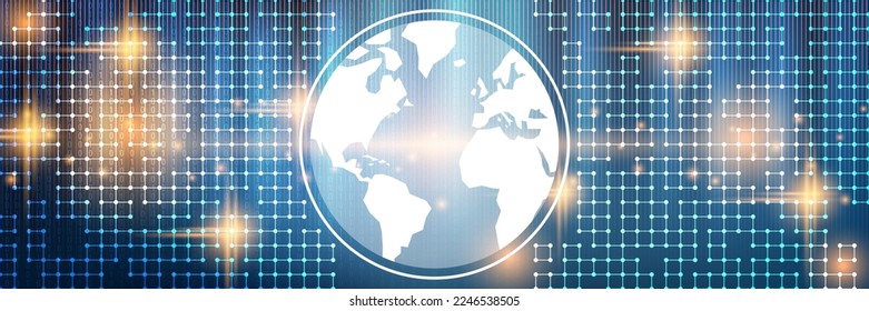 Global communications, cyberspace, digital world, network vector concept illustration. Web banner, header design template