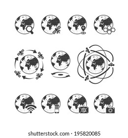 Global communications icon set with globe earth on white background