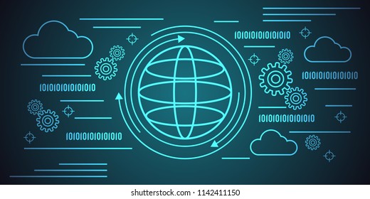 Global communications thin line art style vector concept illustration