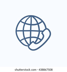 Weltweite Kommunikation, Vektorgrafik Symbol einzeln auf Hintergrund. Handgezeichnetes Symbol für globale Kommunikation. Skizze für globale Kommunikation für Infografik, Website oder App.