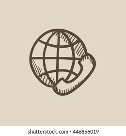 Icono de esbozo del vector de comunicaciones globales aislado en segundo plano. Hand dibujó el icono de las comunicaciones globales. Icono de esbozo de comunicaciones globales para infografía, sitio web o aplicación.
