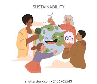 La comunidad mundial abraza la sostenibilidad. Diversos individuos cuidando el medio ambiente. Acción colectiva para reducir las emisiones de CO2. Unidad en la preservación ecológica.