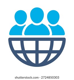 Icono de la comunidad global diseño de Vector plano azul símbolo de la gente del mundo equipo internacional red de población elemento gráfico signo