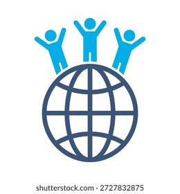 Icono de la comunidad global Vector plano azul diseño personas símbolo mundial red internacional población conexión elemento gráfico signo