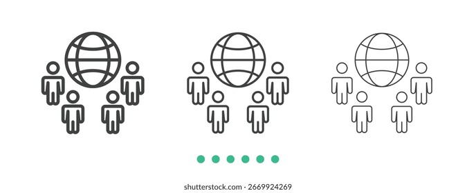 Icono de la comunidad global. Vector de icono de línea delgada