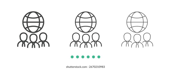 Icono de la comunidad global. Vector de icono de línea delgada