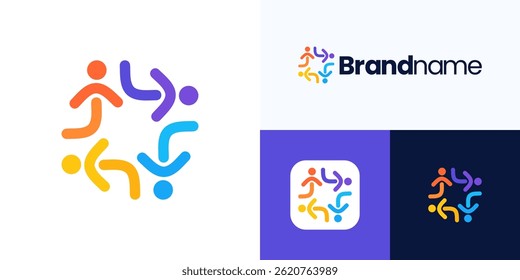 Globales Community-Logo Symbol Design, Vektor editierbar, menschliche Organisation für Teamarbeit, Familie zusammen, Gesundheitswesen, Social-Networking-Gruppe, Symbol Menschen abstrakt oder Kinder bunt für Identität