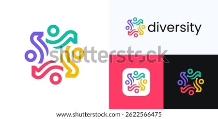 Global community logo icon design vector, human organization for teamwork, family together, health care, social networking group, symbol diversity people with line or children education for identity