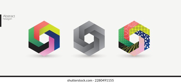 Global Community Logo. Community solidarity diversity inclusion people icon. abstract creative hexagon with arrow design elements.