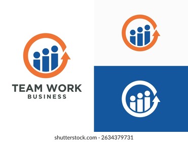 Global community teamwork logo icon element template. Human logo vector template with business growth diagram and arrow sign. community health care. abstract community logo
