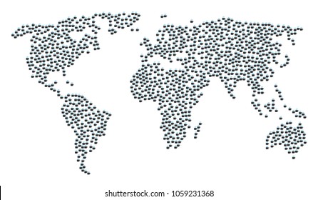 Global composition map made of coffee cup pictograms. Vector coffee cup scatter flat icons are organized into geometric earth pattern.