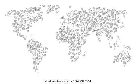 Global composition map made of new file pictograms. Vector new file scatter flat items are united into conceptual continent map.