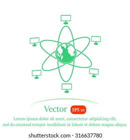 Global computer network with earth globe icon.