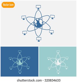 Global computer network with earth globe icon.