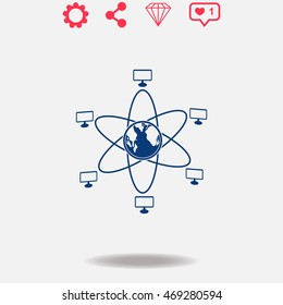 Global computer network vector icon on grey background.