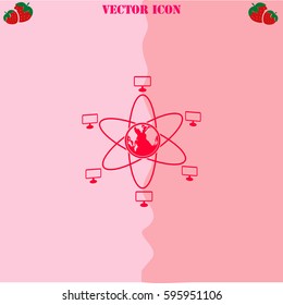 Global computer network vector  icon. Strawberry Background.