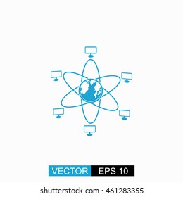 Global computer network vector. Isolated blue icon on white background.