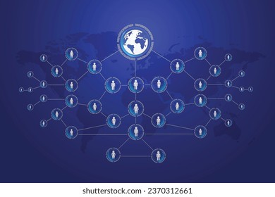 global concept of communication connection by connecting various people throughout the world with one network center. vector illustration