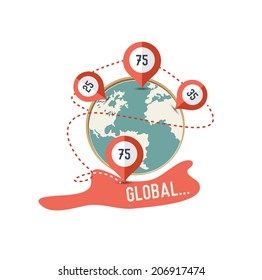 Global concept design,retro design on white background,clean vector