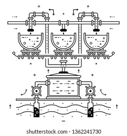 Global concept of extraction oil. Flat infographics. Linear thin illustration.