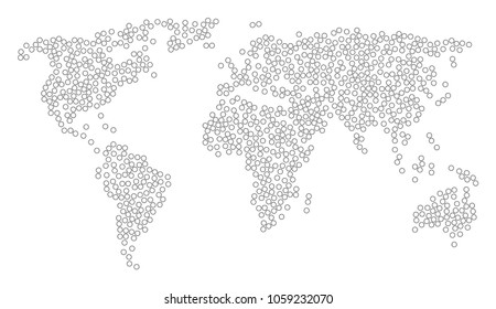 Global concept map designed of circle bubble pictograms. Vector circle bubble scatter flat items are united into conceptual geographic illustration.