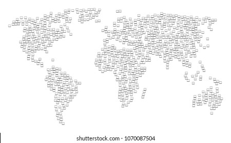 Global concept map done of mobile tablet design elements. Vector mobile tablet scattered flat pictograms are united into geometric international illustration.