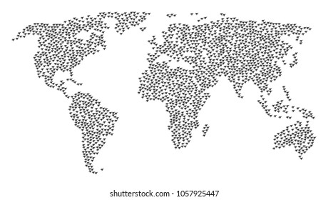 Global concept map organized of airplane intercepter icons. Vector airplane intercepter scattered flat items are united into conceptual continental scheme.