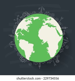 Global concept on blackboard background,clean vector