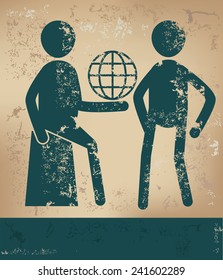 Global concept,human resource on old background,grunge vector