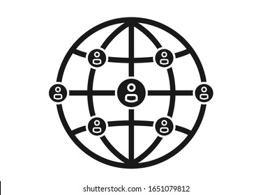 global connect icon, Earth globe with people icon vector