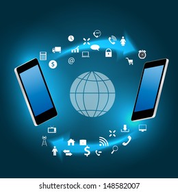 Global connecting concept with mobile phone vector illustration