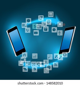 Global connecting concept with mobile phone vector illustration